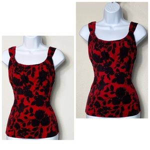 Ann Taylor Red w/black Flower Tank top/ Small